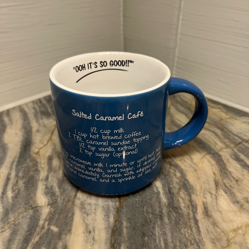 Mr. Food Salted Caramel Cafe Recipe Coffee Tea Mug Blue 16oz New Without Box